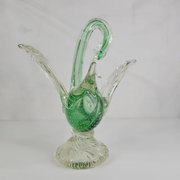 Vintage Murano Art Glass Swan Bird Clear and Green Italy Very Rare Pieces